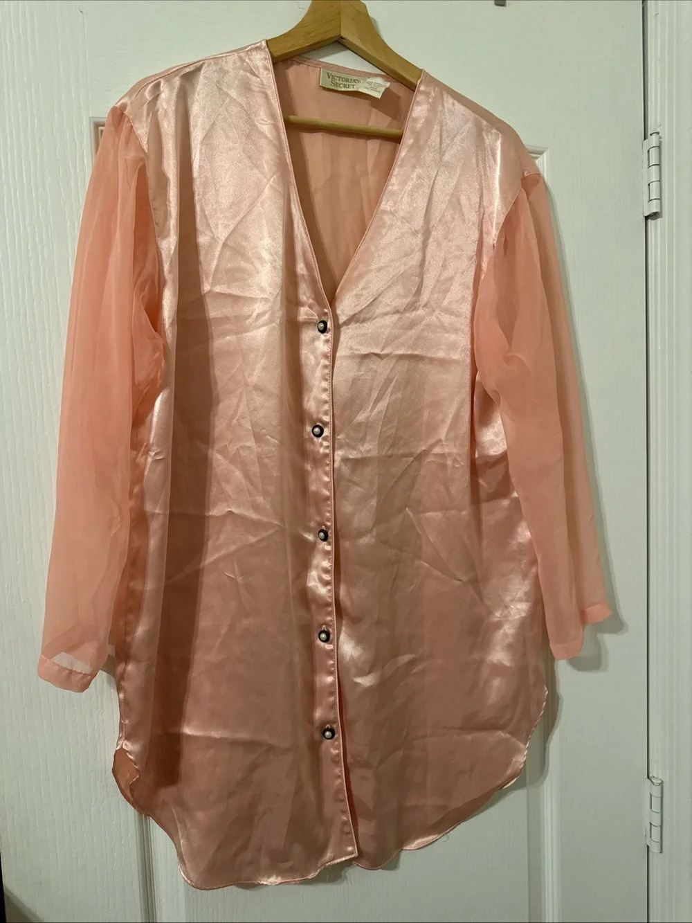 Victoria's Secret Gold Label Silky  Shirt  Nightgown P/S Damask Pink Pearl Bb